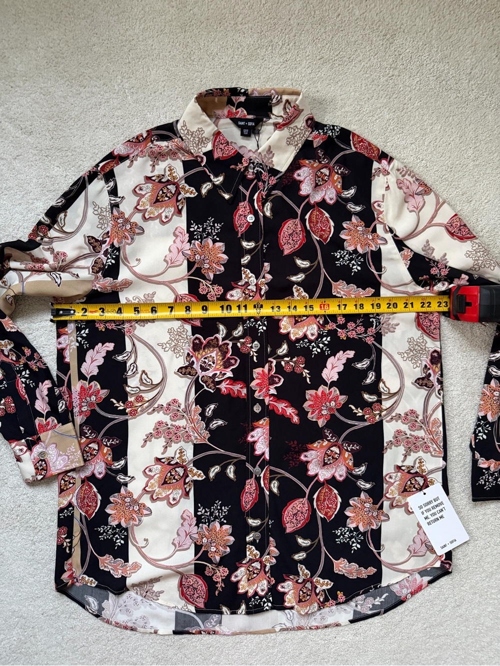 Saint+Sofia Floral Button-Up Long-Sleeve Shirt Black & Cream Size M NWT - Picture 6 of 11